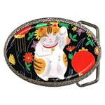 Maneki Neko Belt Buckle (Oval) Front