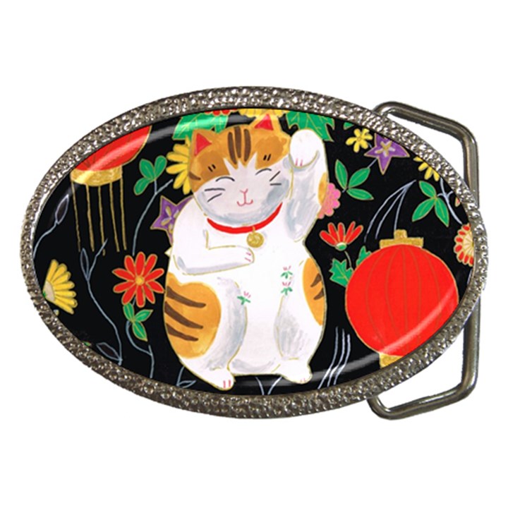 Maneki Neko Belt Buckle (Oval)