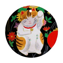 Maneki Neko Round Ornament (two Sides) by TabbyCatStudios