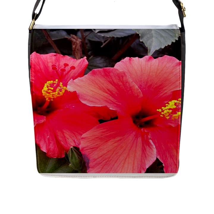 Red Hibiscus Flap Closure Messenger Bag (Large)