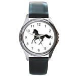 Running Horse Round Metal Watch (Silver Rim) Front