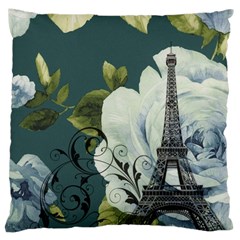 Blue Roses Vintage Paris Eiffel Tower Floral Fashion Decor Large Cushion Case (two Sided)  by chicelegantboutique