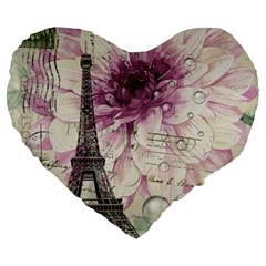 Purple Floral Vintage Paris Eiffel Tower Art 19  Premium Heart Shape Cushion by chicelegantboutique