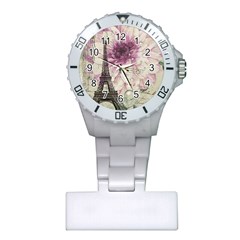 Purple Floral Vintage Paris Eiffel Tower Art Nurses Watch by chicelegantboutique