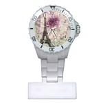 Purple Floral Vintage Paris Eiffel Tower Art Nurses Watch Front