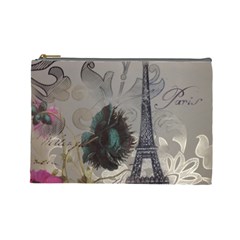 Floral Vintage Paris Eiffel Tower Art Cosmetic Bag (large) by chicelegantboutique