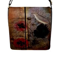 Vintage Bird Poppy Flower Botanical Art Flap Closure Messenger Bag (large) by chicelegantboutique