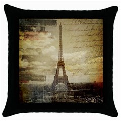 Elegant Vintage Paris Eiffel Tower Art Black Throw Pillow Case by chicelegantboutique