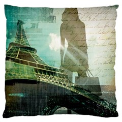 Modern Shopaholic Girl  Paris Eiffel Tower Art  Large Cushion Case (single Sided)  by chicelegantboutique