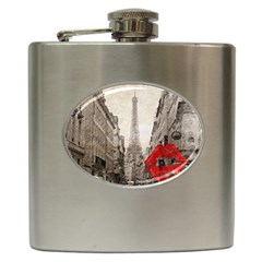 Elegant Red Kiss Love Paris Eiffel Tower Hip Flask by chicelegantboutique