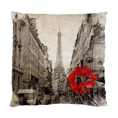 Elegant Red Kiss Love Paris Eiffel Tower Cushion Case (two Sided)  by chicelegantboutique