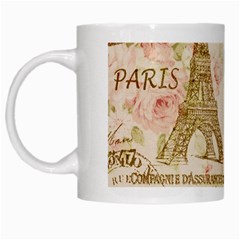 Floral Eiffel Tower Vintage French Paris Art White Coffee Mug by chicelegantboutique