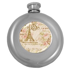 Floral Eiffel Tower Vintage French Paris Art Hip Flask (round) by chicelegantboutique