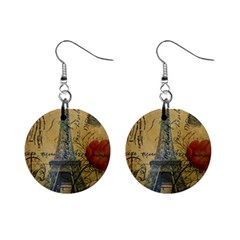 Vintage Stamps Postage Poppy Flower Floral Eiffel Tower Vintage Paris Mini Button Earrings by chicelegantboutique