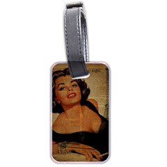 Vintage Newspaper Print Pin Up Girl Paris Eiffel Tower Luggage Tag (two Sides) by chicelegantboutique