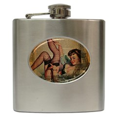 Vintage Newspaper Print Sexy Hot Pin Up Girl Paris Eiffel Tower Hip Flask by chicelegantboutique