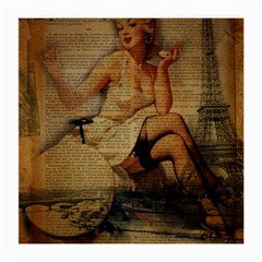 Vintage Newspaper Print Sexy Hot Gil Elvgren Pin Up Girl Paris Eiffel Tower Glasses Cloth (medium, Two Sided) by chicelegantboutique