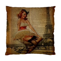 Cute Sweet Sailor Dress Vintage Newspaper Print Sexy Hot Gil Elvgren Pin Up Girl Paris Eiffel Tower Cushion Case (two Sided)  by chicelegantboutique