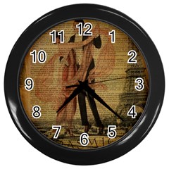 Vintage Paris Eiffel Tower Elegant Dancing Waltz Dance Couple  Wall Clock (black) by chicelegantboutique