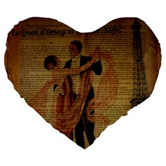 Vintage Paris Eiffel Tower Elegant Dancing Waltz Dance Couple  19  Premium Heart Shape Cushion by chicelegantboutique