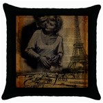 Romantic Kissing Couple Love Vintage Paris Eiffel Tower Black Throw Pillow Case Front