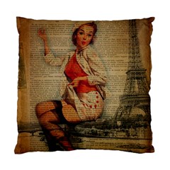  Vintage Newspaper Print Pin Up Girl Paris Eiffel Tower Funny Vintage Retro Nurse  Cushion Case (two Sided)  by chicelegantboutique