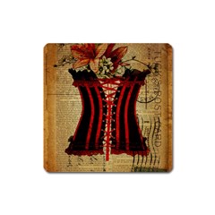 Black Red Corset Vintage Lily Floral Shabby Chic French Art Magnet (square) by chicelegantboutique