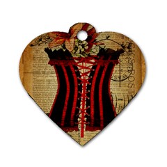 Black Red Corset Vintage Lily Floral Shabby Chic French Art Dog Tag Heart (one Sided)  by chicelegantboutique