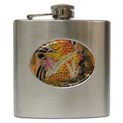 Funky Japanese Tattoo Koi Fish Graphic Art Hip Flask by chicelegantboutique