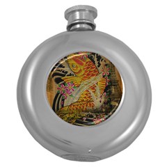 Funky Japanese Tattoo Koi Fish Graphic Art Hip Flask (round) by chicelegantboutique