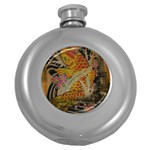 Funky Japanese Tattoo Koi Fish Graphic Art Hip Flask (Round) Front