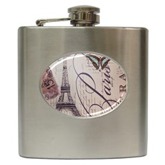 Vintage Scripts Floral Scripts Butterfly Eiffel Tower Vintage Paris Fashion Hip Flask by chicelegantboutique