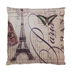 Vintage Scripts Floral Scripts Butterfly Eiffel Tower Vintage Paris Fashion Cushion Case (two Sided)  by chicelegantboutique