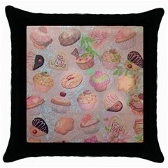 French Pastry Vintage Scripts Cookies Cupcakes Vintage Paris Fashion Black Throw Pillow Case by chicelegantboutique