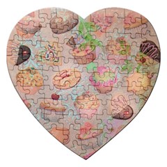 French Pastry Vintage Scripts Cookies Cupcakes Vintage Paris Fashion Jigsaw Puzzle (heart) by chicelegantboutique