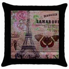 Girly Bee Crown  Butterfly Paris Eiffel Tower Fashion Black Throw Pillow Case by chicelegantboutique