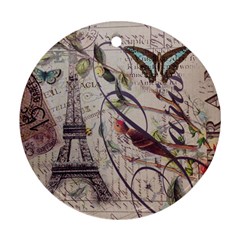 Paris Eiffel Tower Vintage Bird Butterfly French Botanical Art Round Ornament (two Sides) by chicelegantboutique