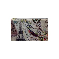 Paris Eiffel Tower Vintage Bird Butterfly French Botanical Art Cosmetic Bag (small) by chicelegantboutique