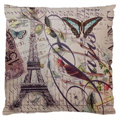 Paris Eiffel Tower Vintage Bird Butterfly French Botanical Art Large Cushion Case (two Sided)  by chicelegantboutique