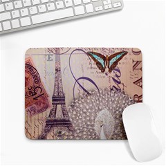 White Peacock Paris Eiffel Tower Vintage Bird Butterfly French Botanical Art Small Mouse Pad (rectangle) by chicelegantboutique