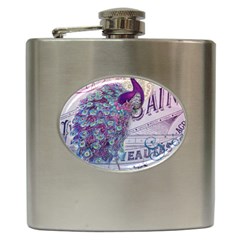 French Scripts  Purple Peacock Floral Paris Decor Hip Flask by chicelegantboutique