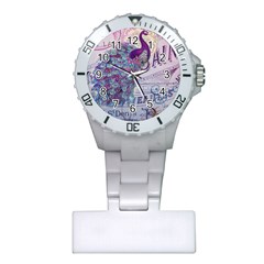 French Scripts  Purple Peacock Floral Paris Decor Nurses Watch by chicelegantboutique