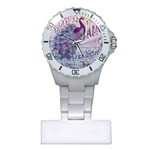 French Scripts  Purple Peacock Floral Paris Decor Nurses Watch Front