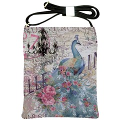 French Vintage Chandelier Blue Peacock Floral Paris Decor Shoulder Sling Bag by chicelegantboutique