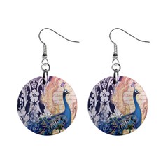 Damask French Scripts  Purple Peacock Floral Paris Decor Mini Button Earrings by chicelegantboutique