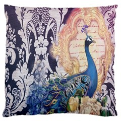 Damask French Scripts  Purple Peacock Floral Paris Decor Large Cushion Case (two Sided)  by chicelegantboutique