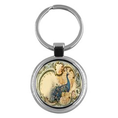 Victorian Swirls Peacock Floral Paris Decor Key Chain (round) by chicelegantboutique