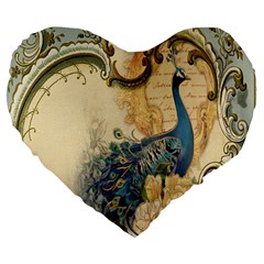 Victorian Swirls Peacock Floral Paris Decor 19  Premium Heart Shape Cushion by chicelegantboutique