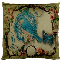 Victorian Girly Blue Bird Vintage Damask Floral Paris Eiffel Tower Large Cushion Case (single Sided)  by chicelegantboutique