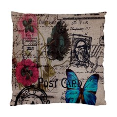 Floral Scripts Blue Butterfly Eiffel Tower Vintage Paris Fashion Cushion Case (two Sided)  by chicelegantboutique